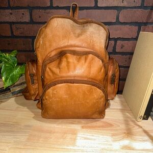 Genuine vintage CORTEZ tan leather backpack rucksack adjustable rustic